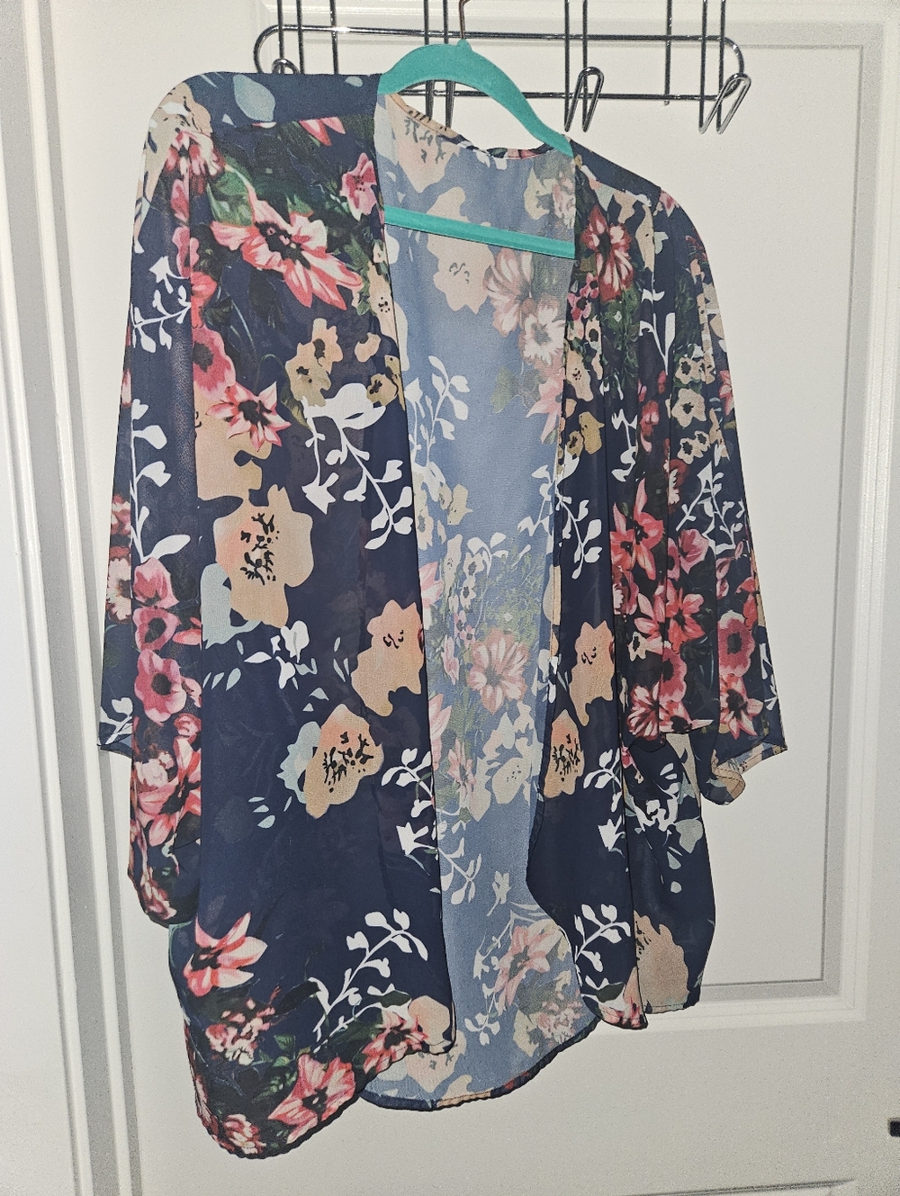 Navy Floral Kimono Cardigan - Lightweight Boho Cover-Up - Picture 2 of 2